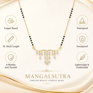 KZ Gold Plated Fringe Multi Drop Mangalsutra for Women Black Bead Chain Tassel Pendant FS
