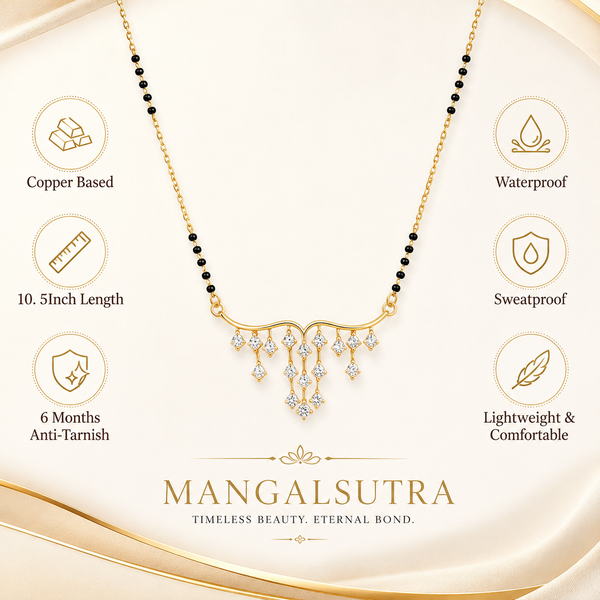 KZ Gold Plated Fringe Multi Drop Mangalsutra for Women Black Bead Chain Tassel Pendant FS