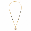 KZ Gold Plated Square Halo CZ Mangalsutra for Women Black Bead Chain Princess Cut Solitaire Pendant FS