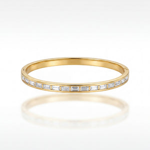 Channel Set CZ Slim Baby Kada Bangle | Gold Plated Eternity Stackable Bracelet for Women