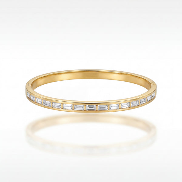 Channel Set CZ Slim Baby Kada Bangle | Gold Plated Eternity Stackable Bracelet for Women
