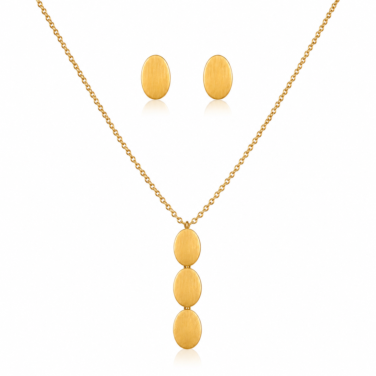 Anti tranish Gold plated 125 No. Chain Minimal 3 Oval linked Pendant with Minimal Oval Earrings for adults - 1 Pc
