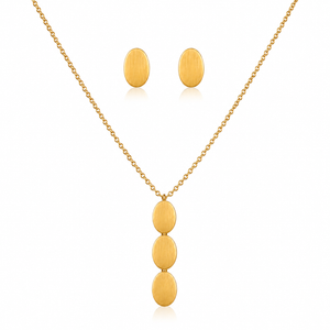 Anti tranish Gold plated 125 No. Chain Minimal 3 Oval linked Pendant with Minimal Oval Earrings for adults - 1 Pc