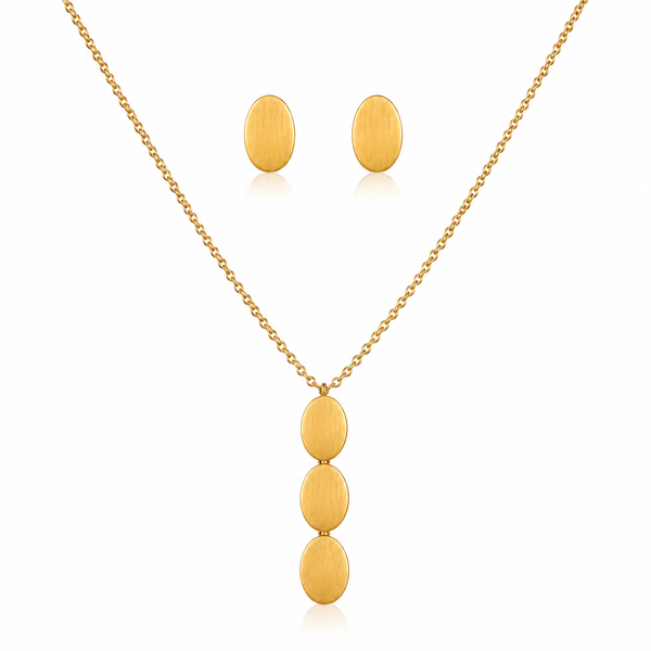 Anti tranish Gold plated 125 No. Chain Minimal 3 Oval linked Pendant with Minimal Oval Earrings for adults - 1 Pc