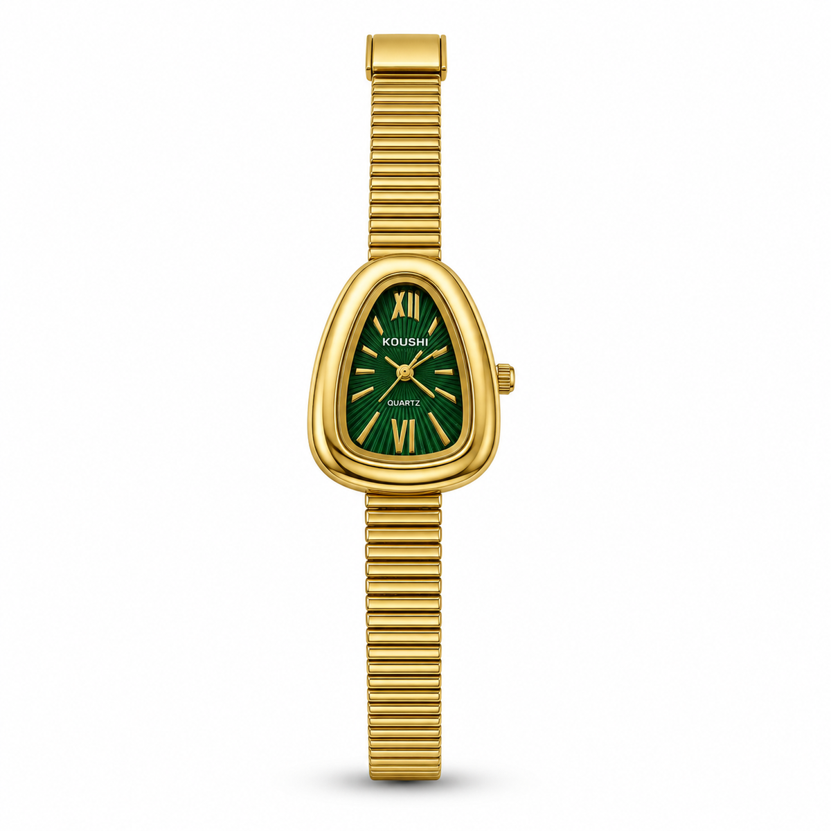 Watches Gold-Tone Pear Shape Green Dial Crystal Stone Hour Markers Bracelet Watch for Women