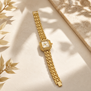 Watches Gold-Tone Square Dial Crystal Accent Panther Bracelet Watch for Women
