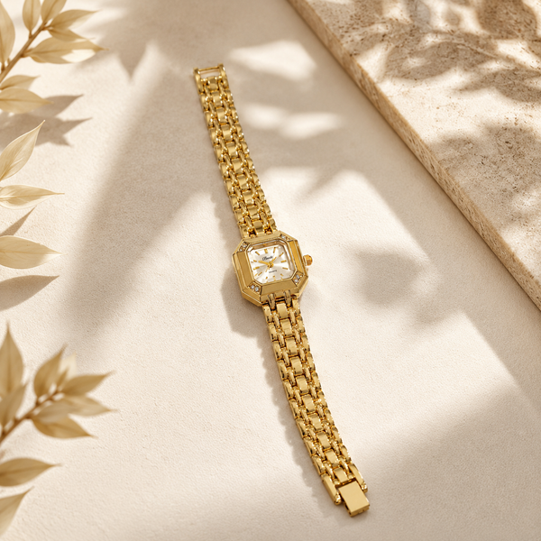 Watches Gold-Tone Square Dial Crystal Accent Panther Bracelet Watch for Women