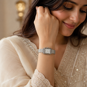 Watches Silver-Tone Square Dial Roman Numeral Bracelet Watch for Women