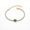 Gold Plated White Stone Tennis Bracelet with Green Heart Centre Stone and Lobster Clasp
