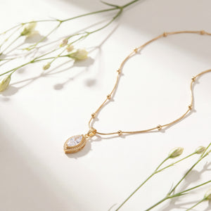 Gold Marquise Leaf CZ Pendant Chain Anti-Tarnish Necklace