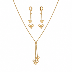 Anti tranish Gold plated 140 No. Minimal Bow pendant Chain with Hanging Bow earrings for adults - 1 Pc