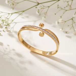 Bypass Open Pave CZ Bezel Tip Baby Kada Bangle | Gold Plated Slim Cuff Bracelet for Women