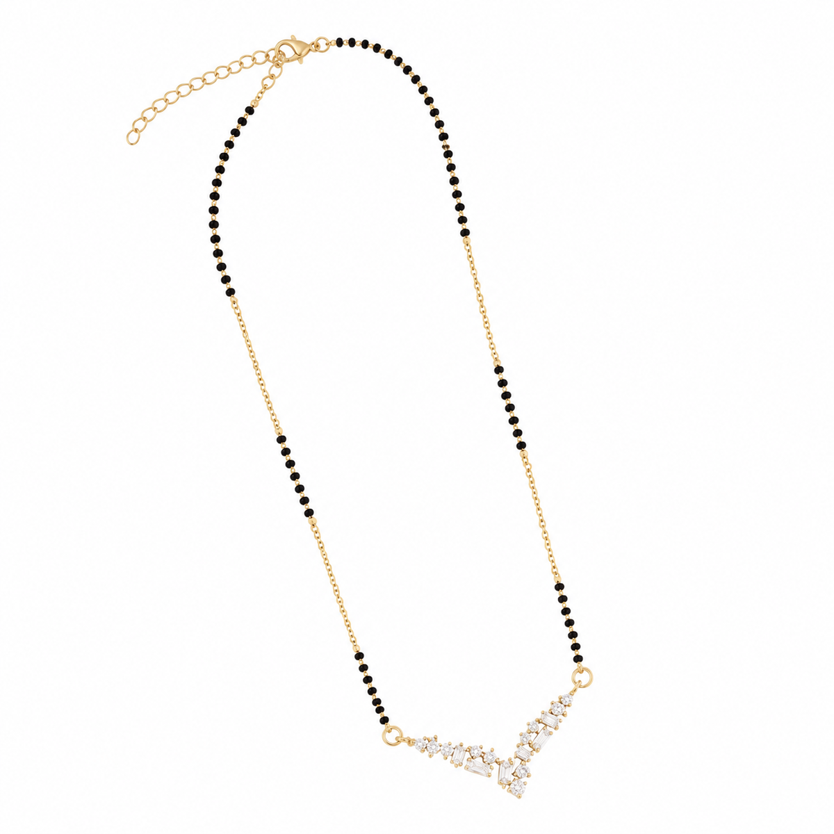 KZ Gold Plated V Chevron Multi Stone CZ Mangalsutra for Women Black Bead Chain Cluster Pendant FS
