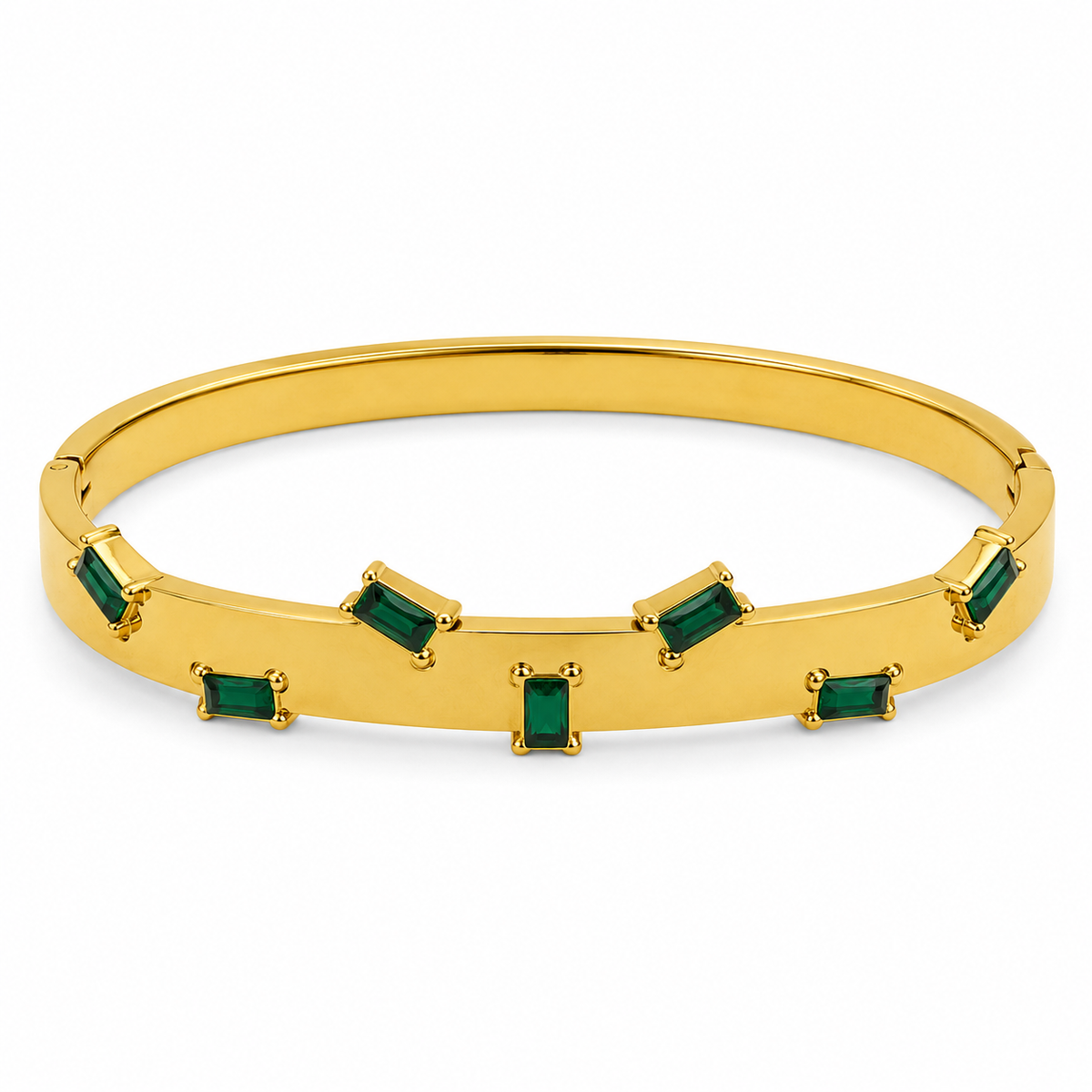 Real Emerald Green Stone Gold Oval Kada for Women | Natural Gemstone Stainless Steel Ladies Bangle | Genuine Stone Festive Jewellery