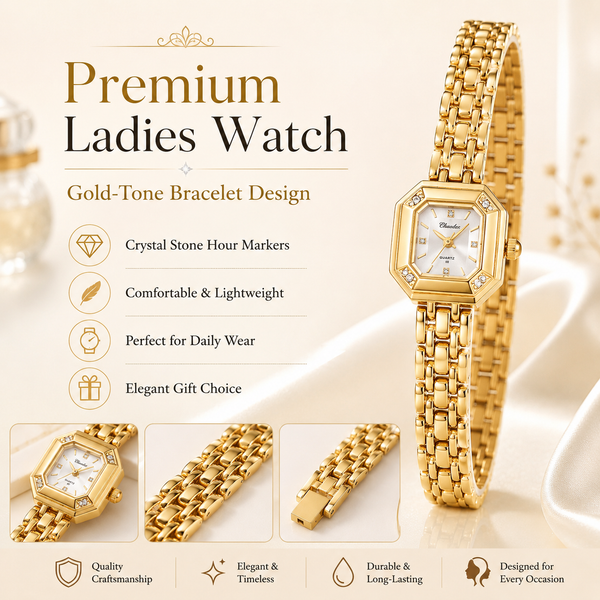 Watches Gold-Tone Square Dial Crystal Accent Panther Bracelet Watch for Women