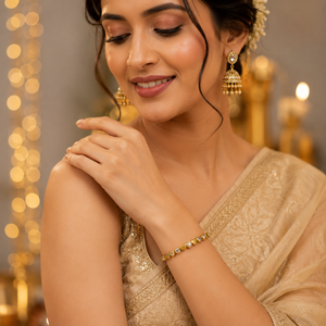 Gold Cluster Diamond Trio Oval Kada for Women | Three Stone Group Stainless Steel Ladies Bangle | Statement Festive Jewellery