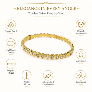 Gold Flush Set Diamond Band Oval Kada for Women | Grain Set Stone Stainless Steel Ladies Bangle | Refined Festive Jewellery