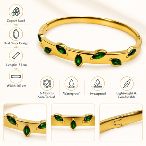 Real Marquise Emerald Green Stone Gold Oval Kada for Women | Oval Bezel Gemstone Stainless Steel Ladies Bangle | Genuine Stone Festive Jewellery