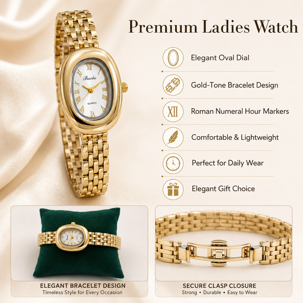 Watches Gold-Tone Round Dial Panther Link Bracelet Watch for Women