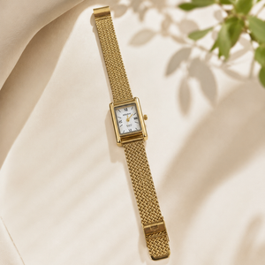 Watches Gold-Tone Rectangular Dial Roman Numeral Mesh Bracelet Watch for Women