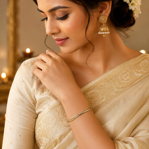 Gold Burnish Set Diamond Oval Kada for Women | Smooth Flush Stone Stainless Steel Ladies Bangle | Ultra Sleek Festive Jewellery