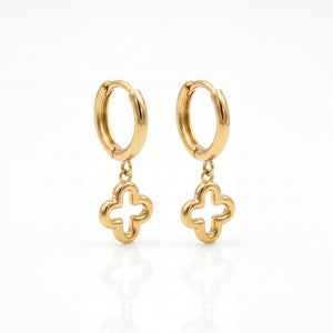 18K Gold Plated Clover Charm Hoop Earrings
