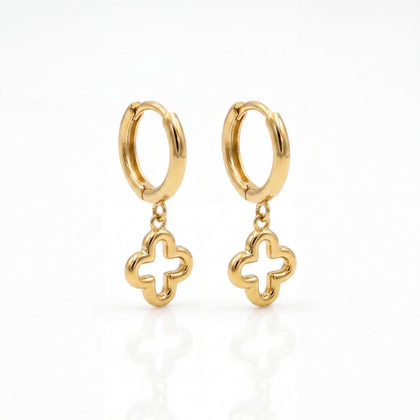 18K Gold Plated Clover Charm Hoop Earrings