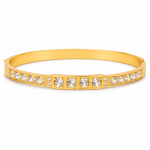 Gold Full Row Large Round Solitaire Diamond Oval Kada for Women | Channel Set Bold Stone Stainless Steel Ladies Bangle | Statement Festive Jewellery