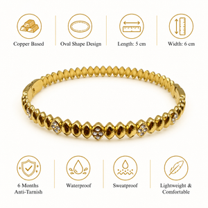 Gold Pyramid Diamond Stud All Around Oval Kada for Women | Pointed Geometric Stone Stainless Steel Ladies Bangle | Bold Festive Jewellery
