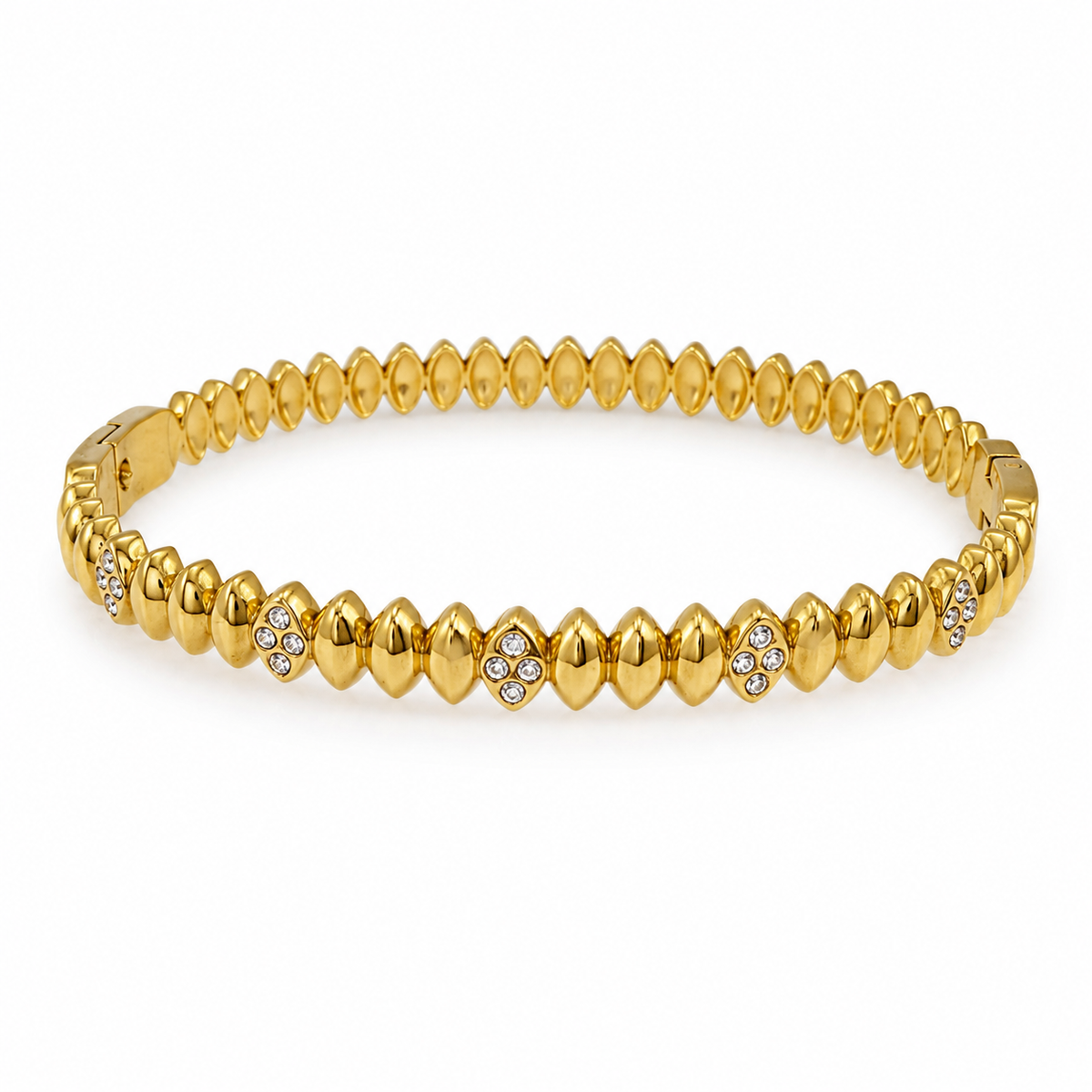 Gold Pyramid Diamond Stud All Around Oval Kada for Women | Pointed Geometric Stone Stainless Steel Ladies Bangle | Bold Festive Jewellery