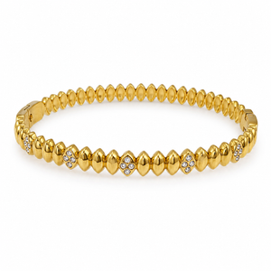 Gold Pyramid Diamond Stud All Around Oval Kada for Women | Pointed Geometric Stone Stainless Steel Ladies Bangle | Bold Festive Jewellery