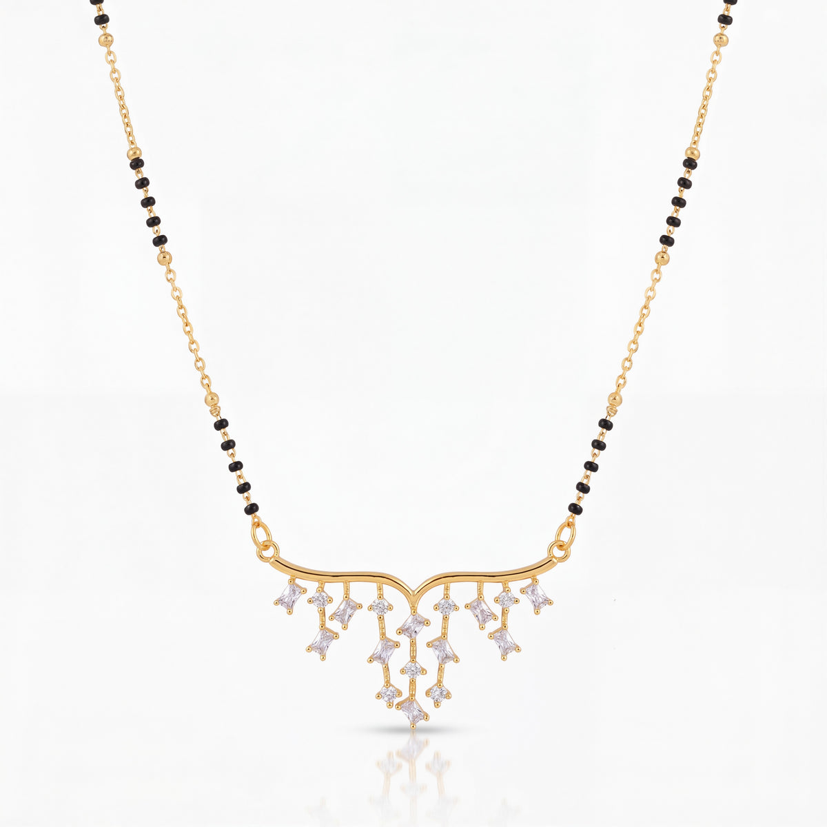 KZ Gold Plated Fringe Multi Drop Mangalsutra for Women Black Bead Chain Tassel Pendant FS