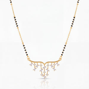 KZ Gold Plated Fringe Multi Drop Mangalsutra for Women Black Bead Chain Tassel Pendant FS