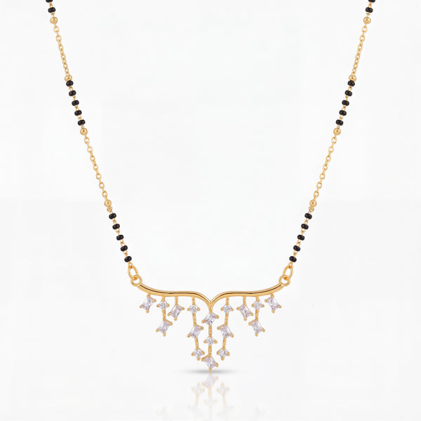 KZ Gold Plated Fringe Multi Drop Mangalsutra for Women Black Bead Chain Tassel Pendant FS