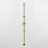 Gold Plated Chain Bracelet with Blue Evil Eye Bead Stations and Central Halo Evil Eye Charm