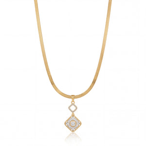 Gold Rhombus CZ Pendant Snake Chain Anti-Tarnish Necklace