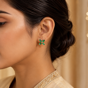 Earrings Floral Drop Hoop, Emerald Clover & Gold Clover Stud Earrings Set of 3 Pairs