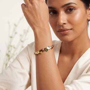 Multi Colour Rainbow Stone Baby Kada Bangle | Gold Plated Five Stone Bezel Stackable Bracelet for Women
