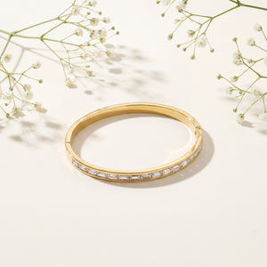 Channel Set CZ Slim Baby Kada Bangle | Gold Plated Eternity Stackable Bracelet for Women