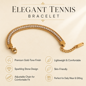 Gold Plated White Stone Tennis Centre with Dual Curb Chain Edges Statement Bracelet with Lobster Clasp