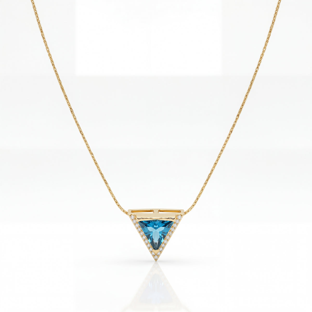 Gold Triangle Blue Sapphire Stone Pendant Chain Anti-Tarnish Necklace