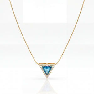 Gold Triangle Blue Sapphire Stone Pendant Chain Anti-Tarnish Necklace