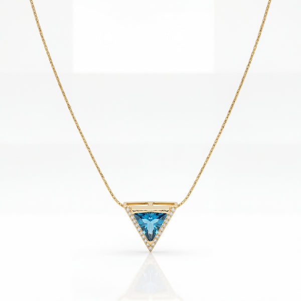 Gold Triangle Blue Sapphire Stone Pendant Chain Anti-Tarnish Necklace