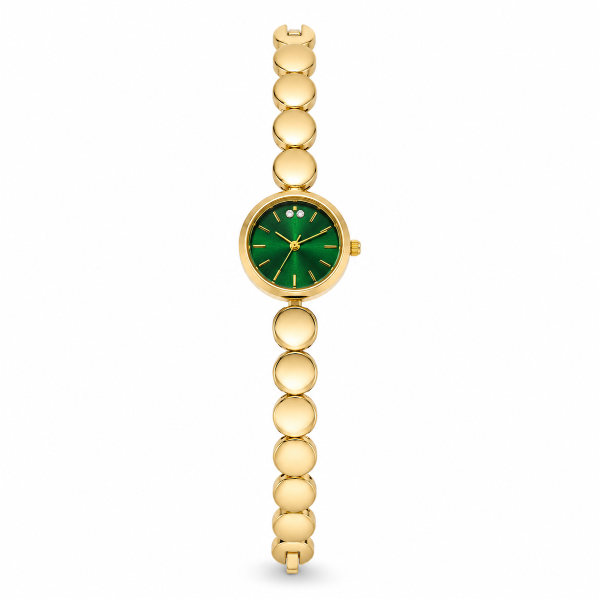 Watches Gold-Tone Green Round Dial Beaded Bracelet Watch for Women