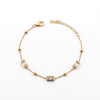 Gold Plated Rectangular Baguette White Stone Beaded Station Delicate Chain Bracelet with Lobster Clasp