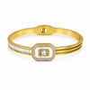Gold Triple Rail Rectangular Solitaire Baguette Frame Kada for Women | Three Row Band Stainless Steel Ladies Bangle | Premium Festive Jewellery