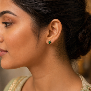 Earrings Emerald Oval Bezel, Halo Drop Hoop & Gold Oval Stud Earrings Set of 3 Pairs