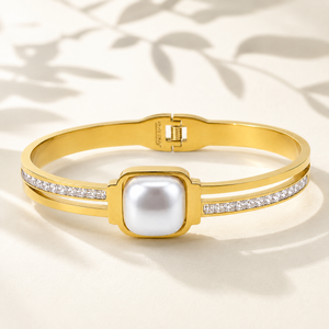 Gold Princess Panel Diamond Oval Kada for Women | Square Stone Panel Stainless Steel Ladies Bangle | Bold Design Jewellery