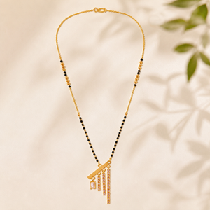 KZ Gold Plated Diagonal Bar Tassel CZ Mangalsutra for Women Black Bead Chain Fringe Drop Pendant FS