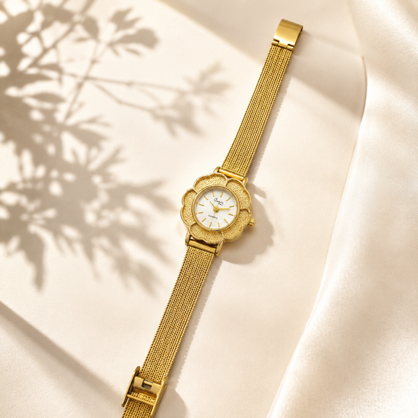 Watches Gold-Tone Flower Dial Mesh Bracelet Watch for Women